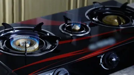 Preço barato de fábrica Queimador de favo de mel tampo de mesa de vidro temperado com três queimadores Fogão a gás